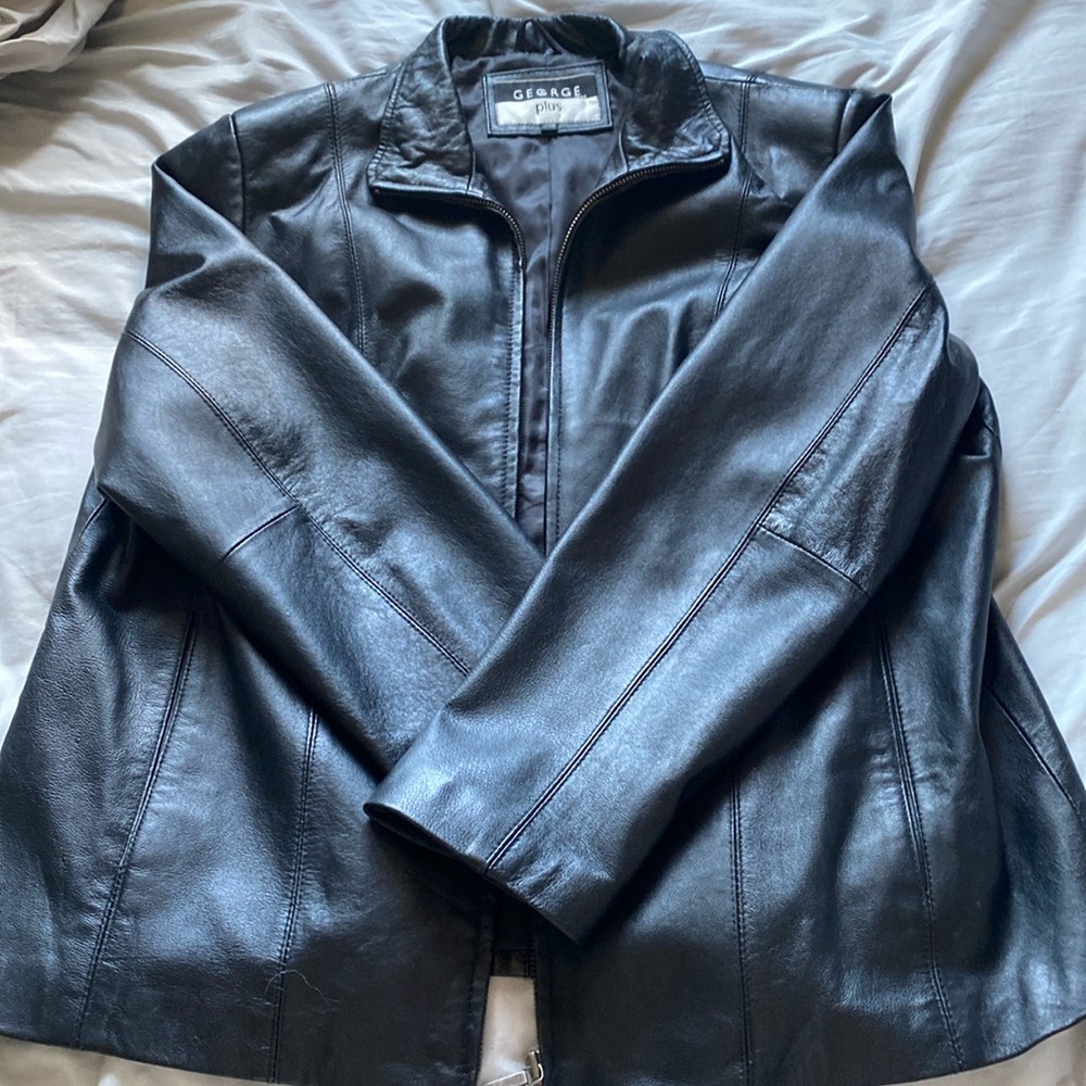 Black leather george plus jacket